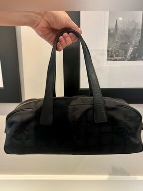CHANEL Travel Line Black Nylon CC Logo Satchel Mini Boston Bag